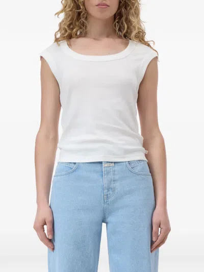 Closed Cap-sleeve T-shirt In White