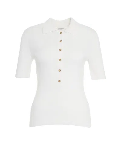 Closed Cashmere Blend Polo With Ribbed Texture In White