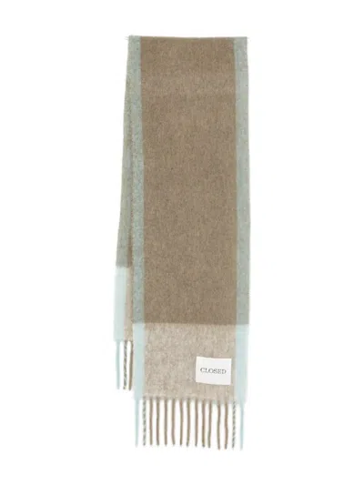 Closed Checked Fringed Scarf In Brown