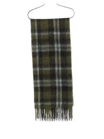 Closed Check-pattern Fringed Scarf In Green