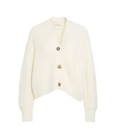 Closed Chunky Knit Cardigan With Classic V-neck And Button Closure In Neutral