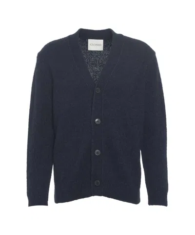 Closed Chunky Knit Cardigan With Classic V-neck And Full-button Closure In Blue
