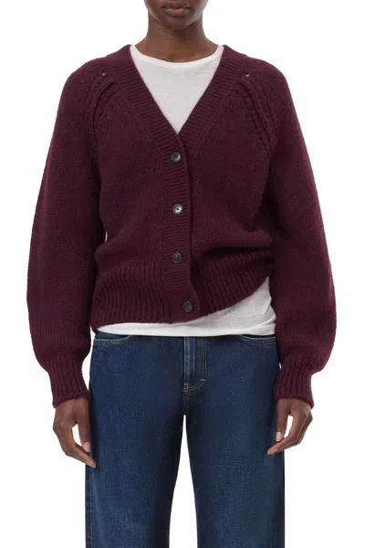 Closed Chunky Knit Waisted Cardigan In Dark Raisin Red In Purple