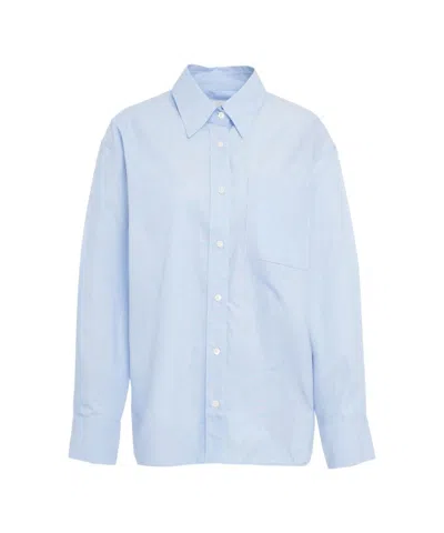 Closed Classic Oversized Cotton Shirt With Pointed Collar And Chest Pocket In Blue