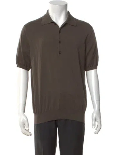 Pre-owned Closed Collar Short Sleeve Polo Shirt In Brown