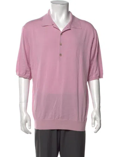Pre-owned Closed Collar Short Sleeve Polo Shirt In Pink