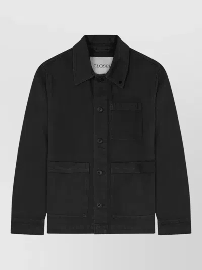 Closed Collared Jacket Chest Pocket Long Sleeves In Black