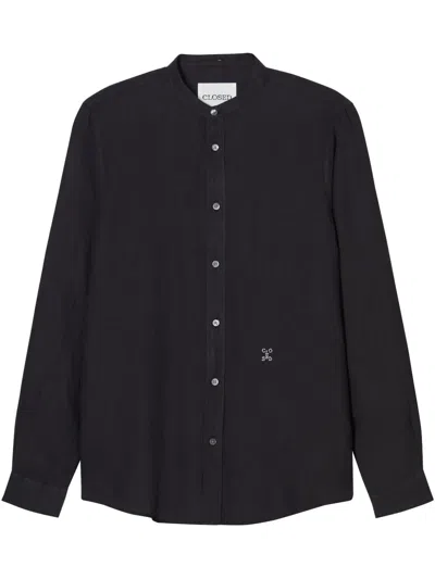 Closed Collarless Button-up Shirt In Black