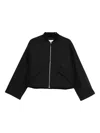 Closed Ribbed Zip-up Baseball Jacket In Black