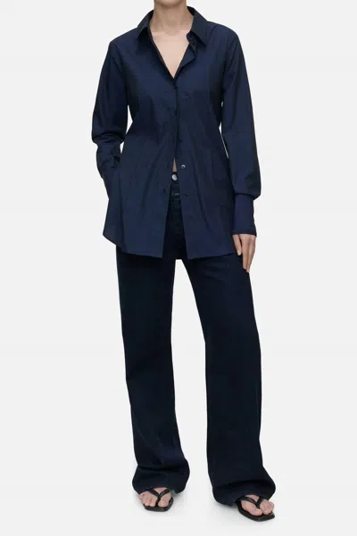 Closed Cotton Elongated Shirt In Space Blue In Black
