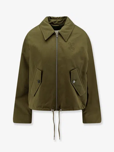 Closed Cotton Jacket With Logo Embroidery In Green