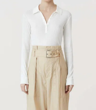 Closed Cotton Polo Long Sleeve Top In Ivory In White