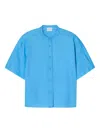 Closed Mandarin Collar Short Sleeve Blouse With Semi-transparent Fabric