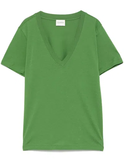 Closed Cotton V-necked T-shirt In Green