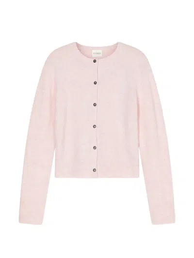 Closed Crew-neck Button-fastening Cardigan In Pink