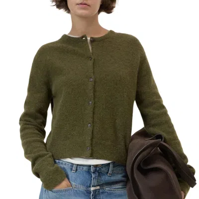 Closed Crew Neck Cardigan In Deep Olive In Green