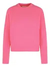 Closed Wool Sweater With Round Neckline And Ribbed Detailing In Pink