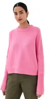 Closed Wool Sweater With Round Neckline And Ribbed Detailing In Pink