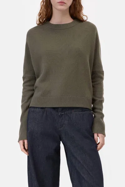 Closed Crew Neck Cropped Top In Forest Green