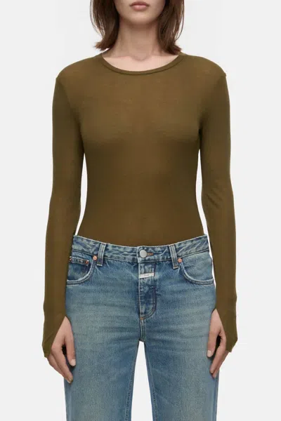 Closed Crew Neck Long Sleeve Top In Clover Green In Multi