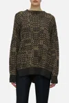Closed Crew Neck Long Sleeve With Pattern Sweater In Biscotti Brown In Brown