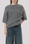 Closed Crew Neck Short Sleeve Sweater In Dark Grey In Gray