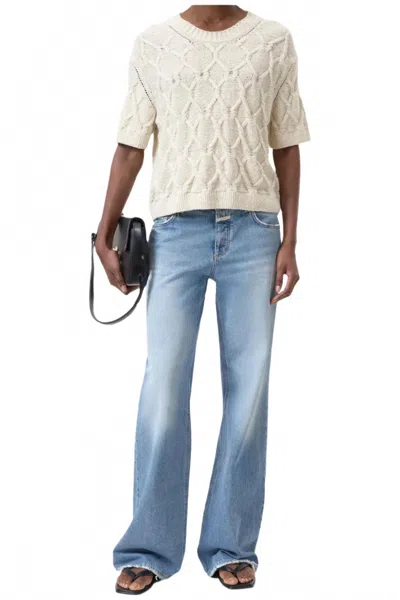 Closed Crew Neck Short Sleeve Sweater In Dune Beige In Neutral