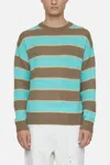 Closed Crew Neck Striped Jumper In Glazed Green