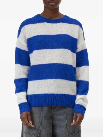 Closed Crew-neck Striped Sweater In Blue
