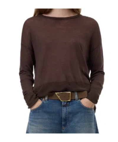 Closed Crew Neck Sweater Made Of Wool In Brown