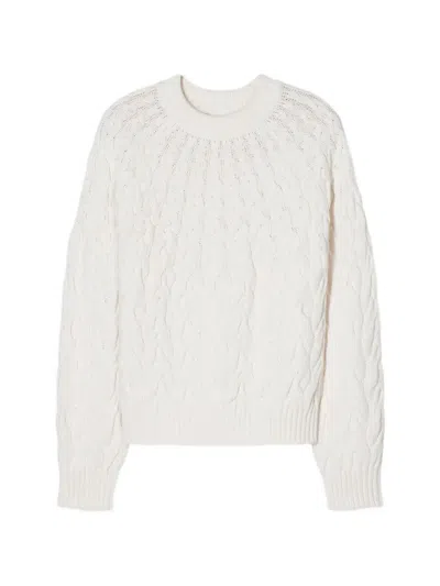 Closed Crew-neck Cable-knit Sweater In White