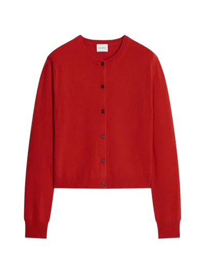 Closed Crew-neck Long-sleeve Cardigan In Red