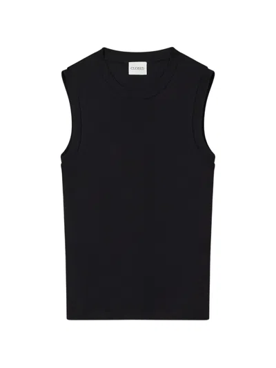 Closed Crew-neck Sleeveless Top In Black
