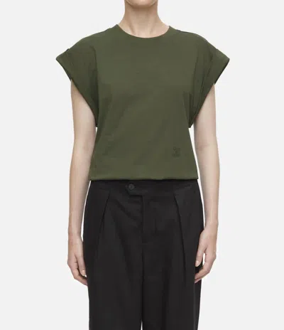 Closed Crewneck Sleeveless Top In Green Weed