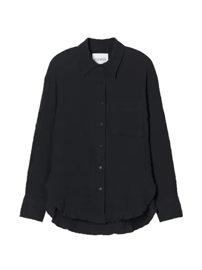 Closed Crinkle-effect Blouse In Black