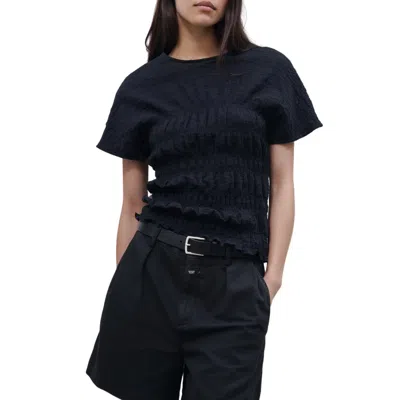 Closed Crinkle-effect Top In Black In Blue