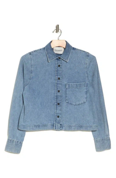 Closed Crop Organic Cotton Denim Button-up Shirt In Blue