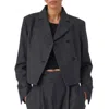 Closed Cropped Blazer In Charcoal In Pink