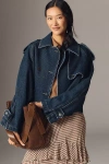 Closed Cropped Denim Trench Coat Jacket In Blue