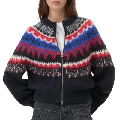 Closed Cropped Jacquard Cardigan In Cosmic Grey In Black