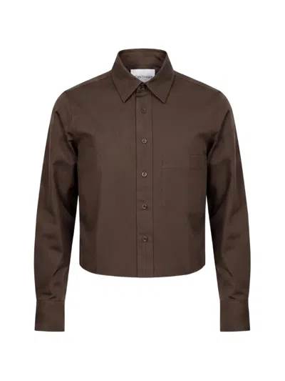Closed Cropped Long-sleeve Shirt In Brown