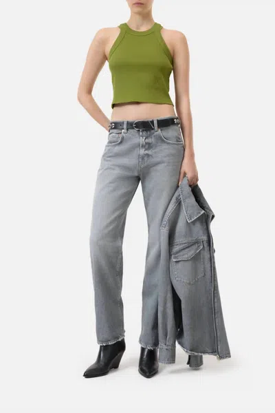 Closed Cropped Racer Tank In Pistachio Green