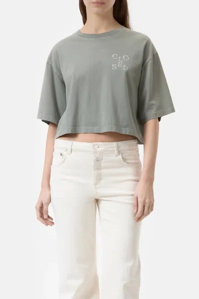 Closed Cropped T-shirt In Faded Green In Animal Print