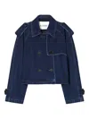 Closed Cropped Denim Trench Coat Jacket In Blue