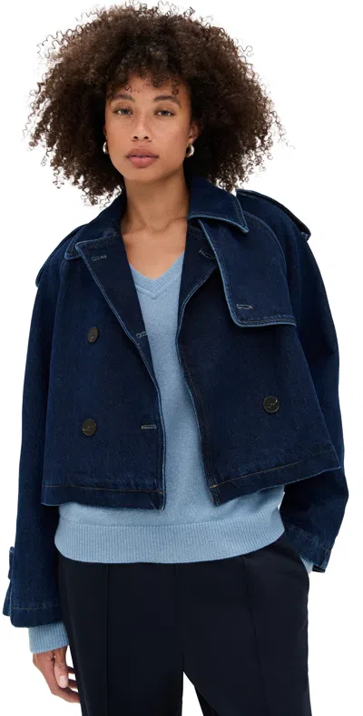 Closed Cropped Trench Coat Dark Blue