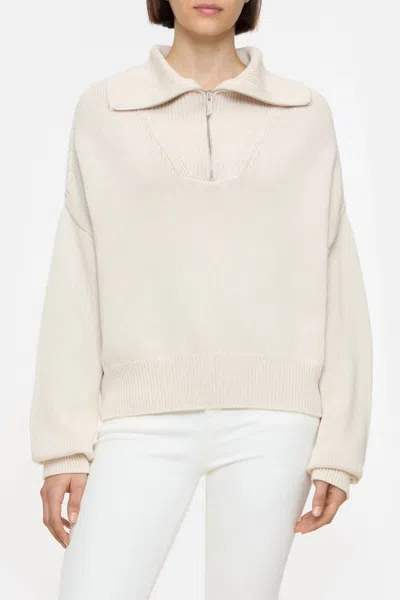 Closed Cropped Troyer Sweater In Stone Beige In Metallic