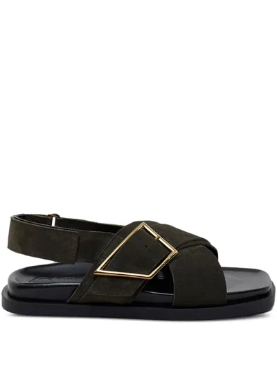 Closed Cross-strap Buckle Sandals In Black