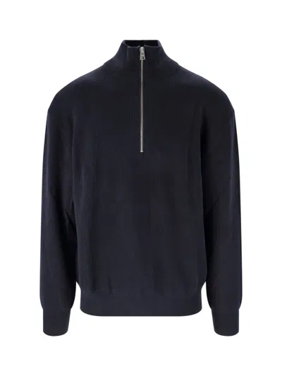 Closed Dark Blue Cotton Blend Knit Pullover With Half-zip Closure In Transparent