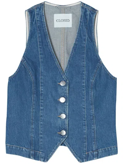 Closed Denim Button-up Vest In Blue