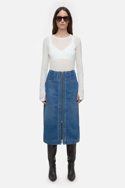 Closed Denim Midi Pencil Skirt In Mid Blue